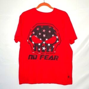 No Fear Skull Graphic Spell Out Tee Shirt XL Red Short Sleeve Cotton Top Y2K